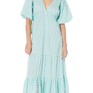 New Mango Light Blue Patterned Maxi Dress Sz 2